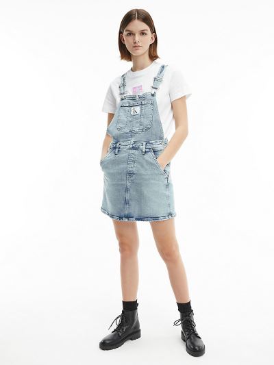 Calvin Klein Ruhák HU144585 | Calvin Klein Organic Cotton Dungaree Női Ruha Világos Kék